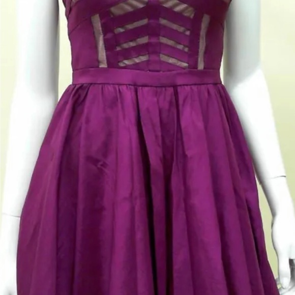 AQUA Berry (Purple) Taffeta Mesh Illusion (peekaboo) Fit & Flare Dress - Picture 5 of 6